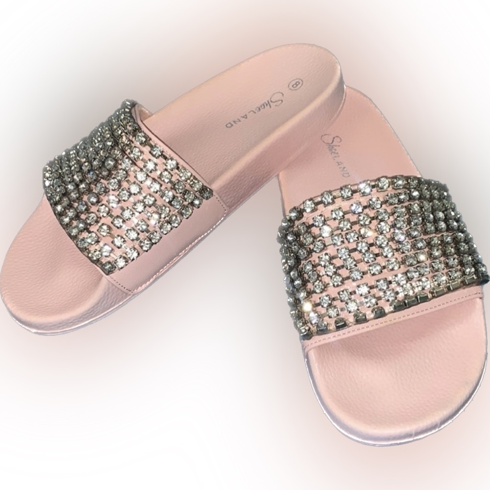 Gem Adorned Pink Slides 💠 Ladies Size 8 💠 NWT